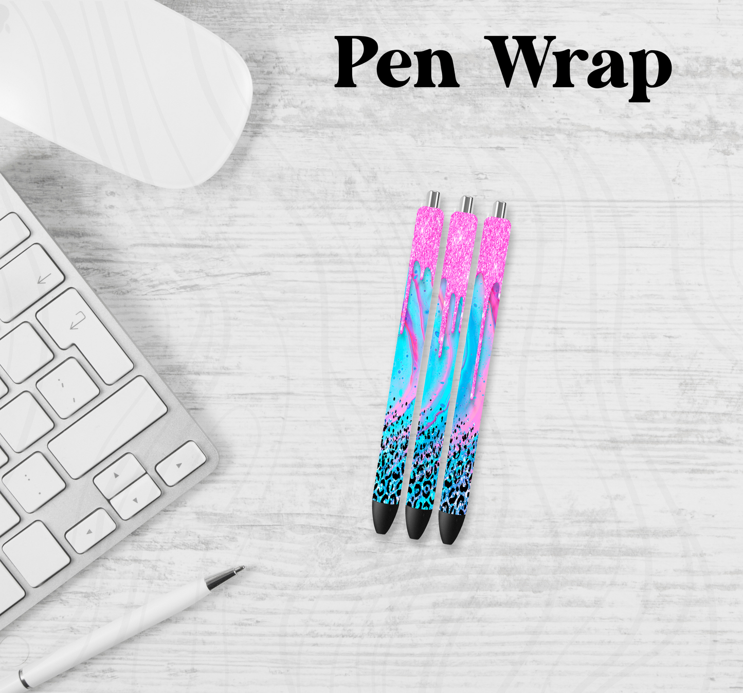 Blue Pink Drip Leopard Pen Wrap Transfer