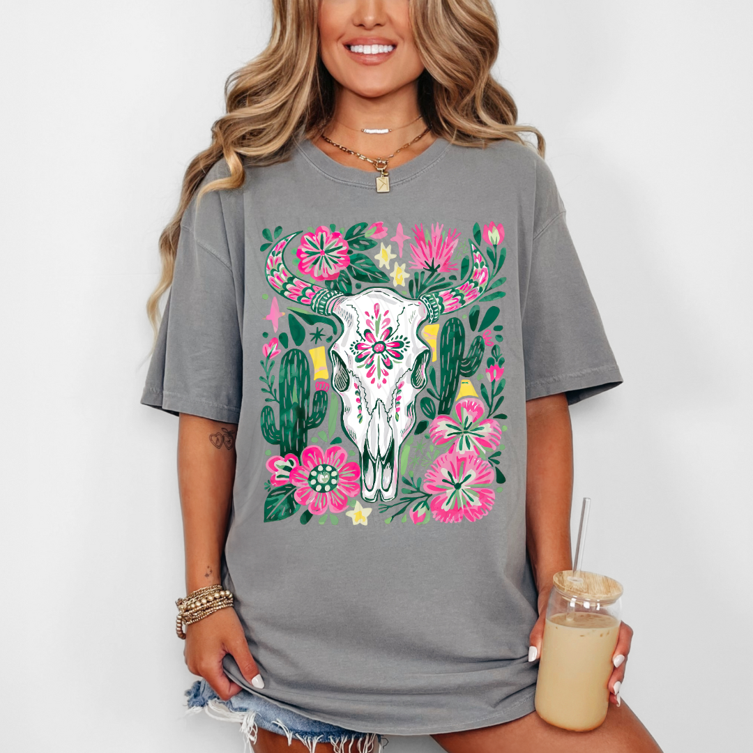 Boho Floral Skull Transfer