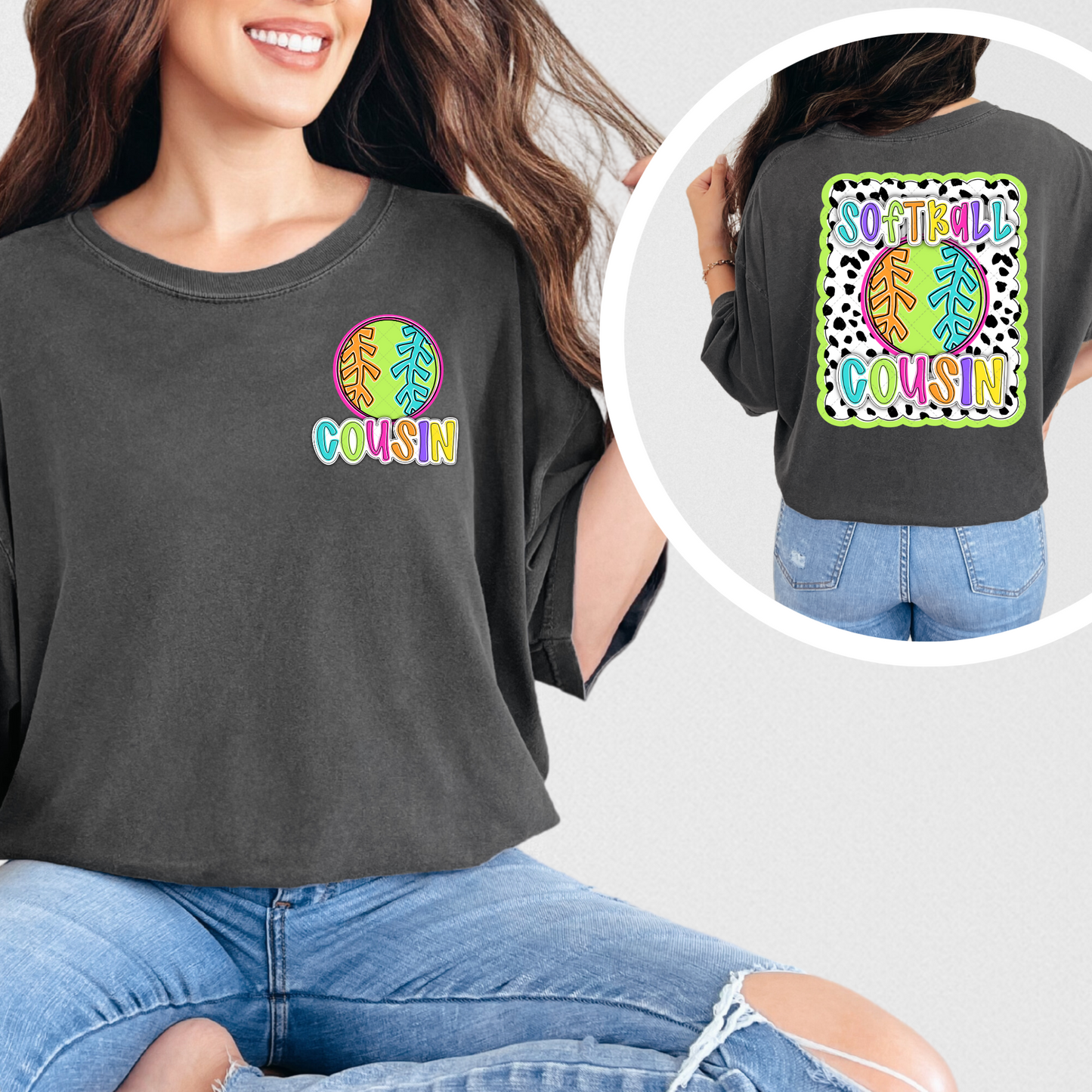 Bright Dotty Softball Cousin Transfer ** TWO PART* SOLD SEPARATELY**