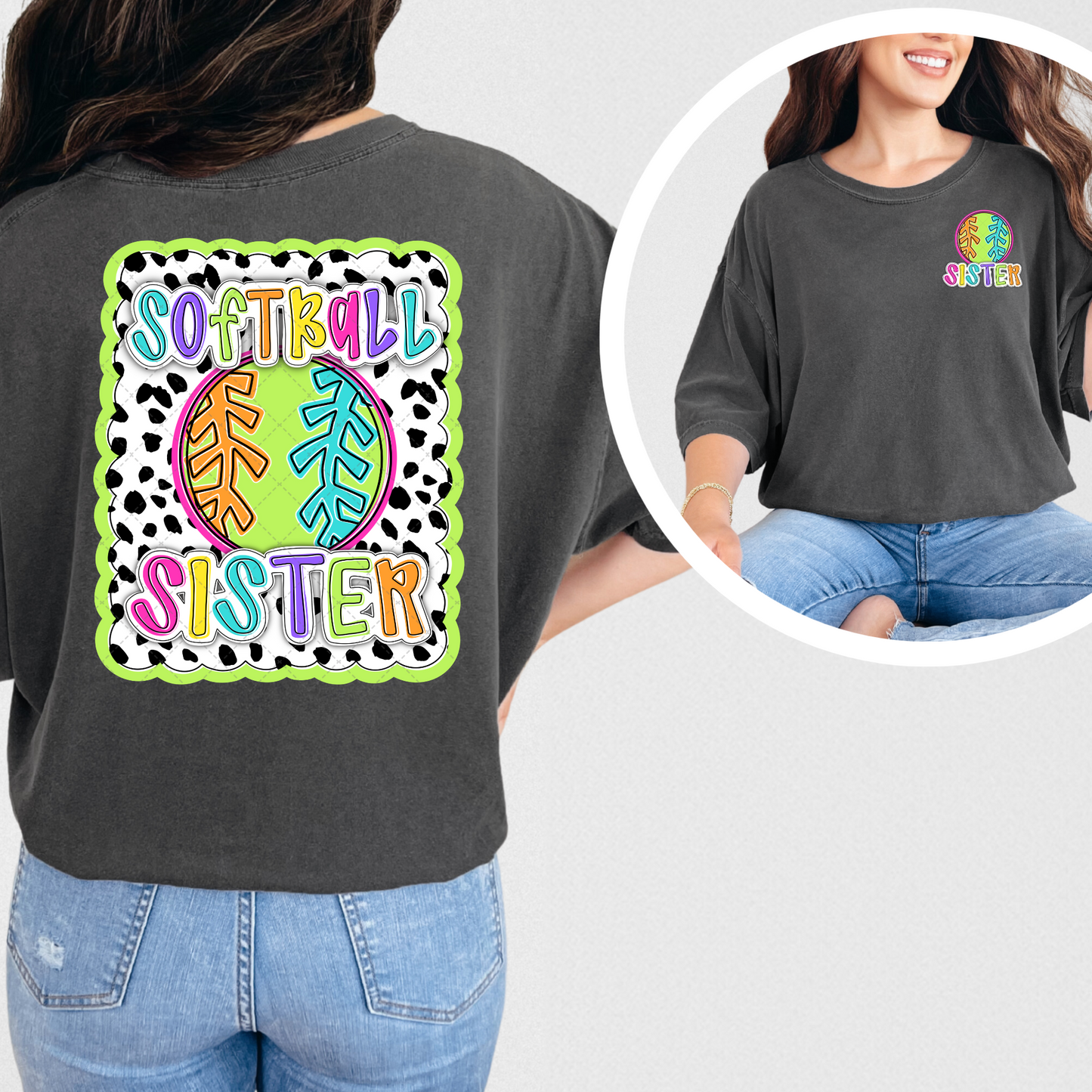 Bright Dotty Softball Sister Transfer ** TWO PART* SOLD SEPARATELY**