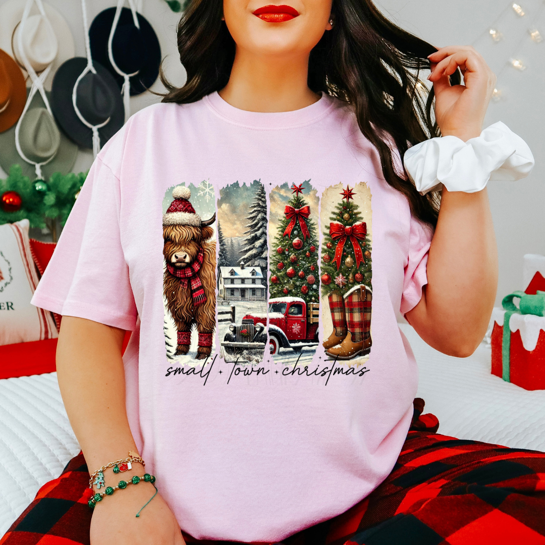 Cow Brushstroke Small Town Christmas Transfer