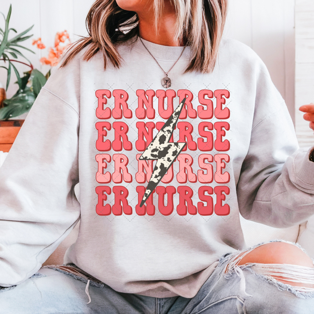 ER Nurse Cow Lightning Bolt Transfer