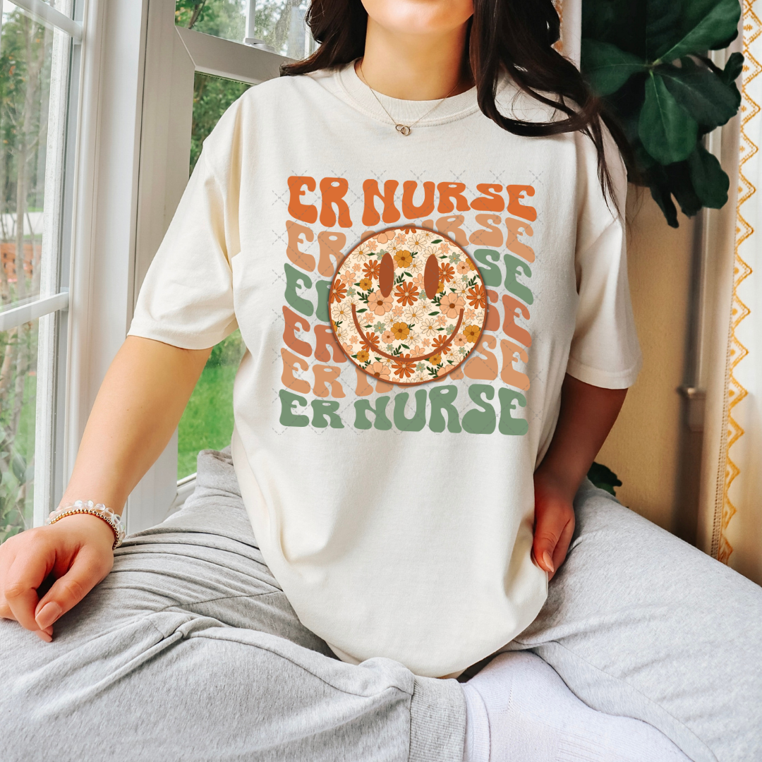 ER Nurse Floral Smiley Transfer