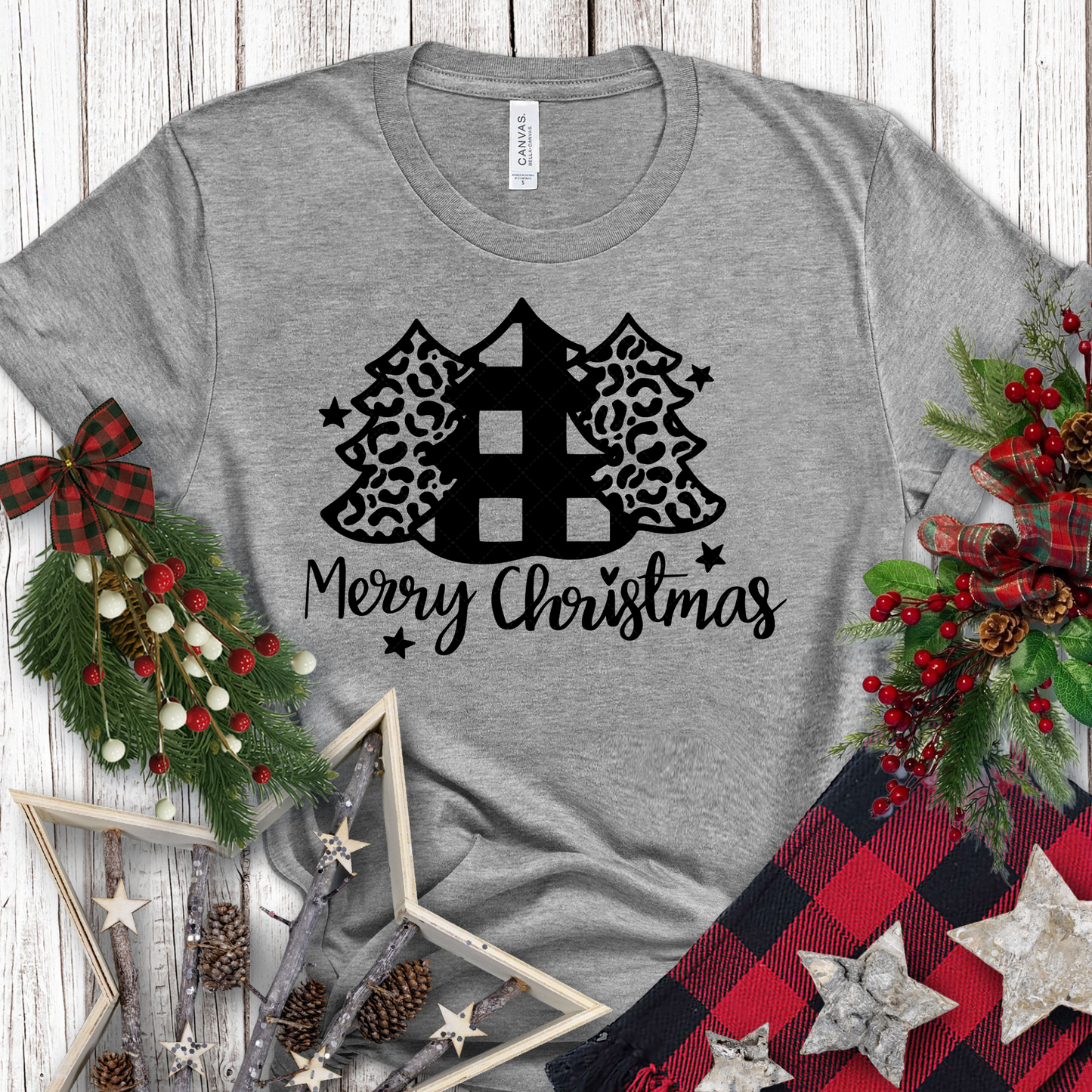 Merry Christmas Black Leopard Transfer