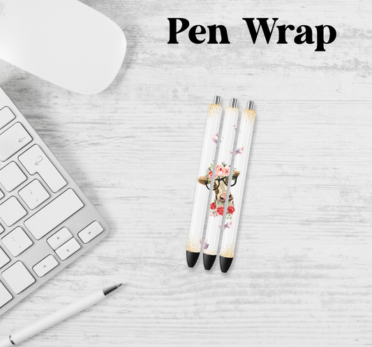 Floral Highland Cow Pen Wrap Transfer