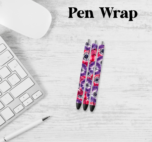 Pink And Purple Flower Pen Wrap Transfer