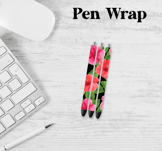 Pink And Red Floral Pen Wrap Transfer
