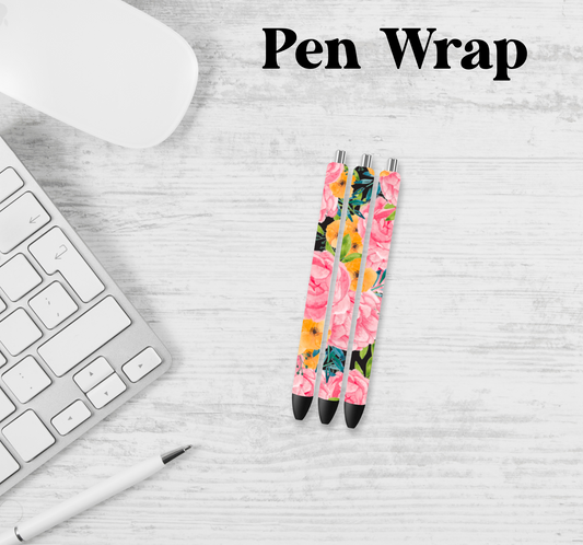 Pink And Yellow Floral Pen Wrap Transfer