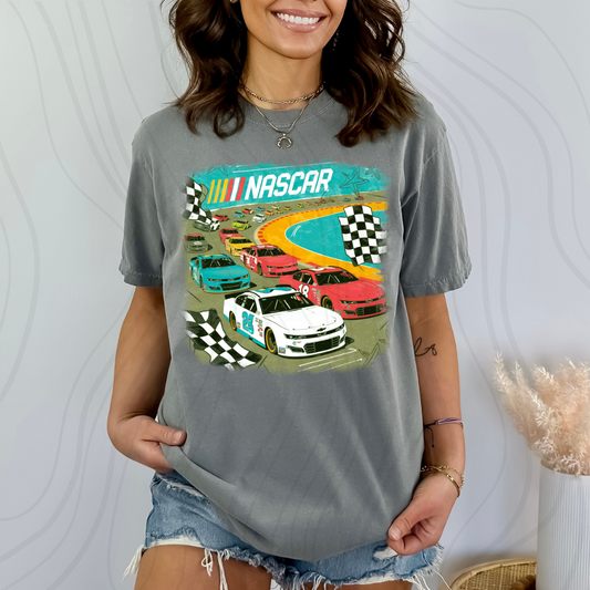 Racing Teal With Checker Flag Transfer
