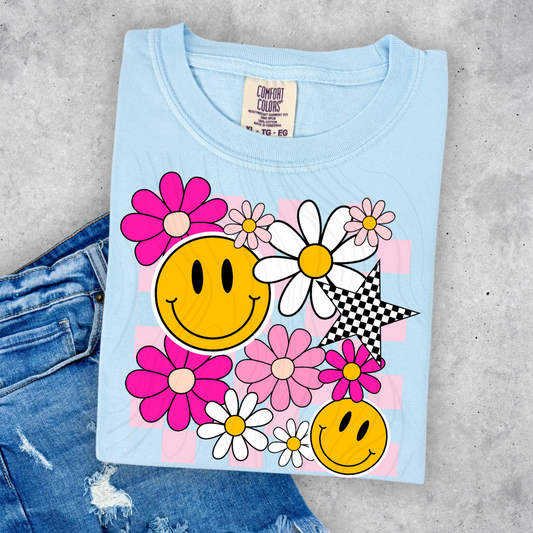 Smiley Face and Flowers Transfer
