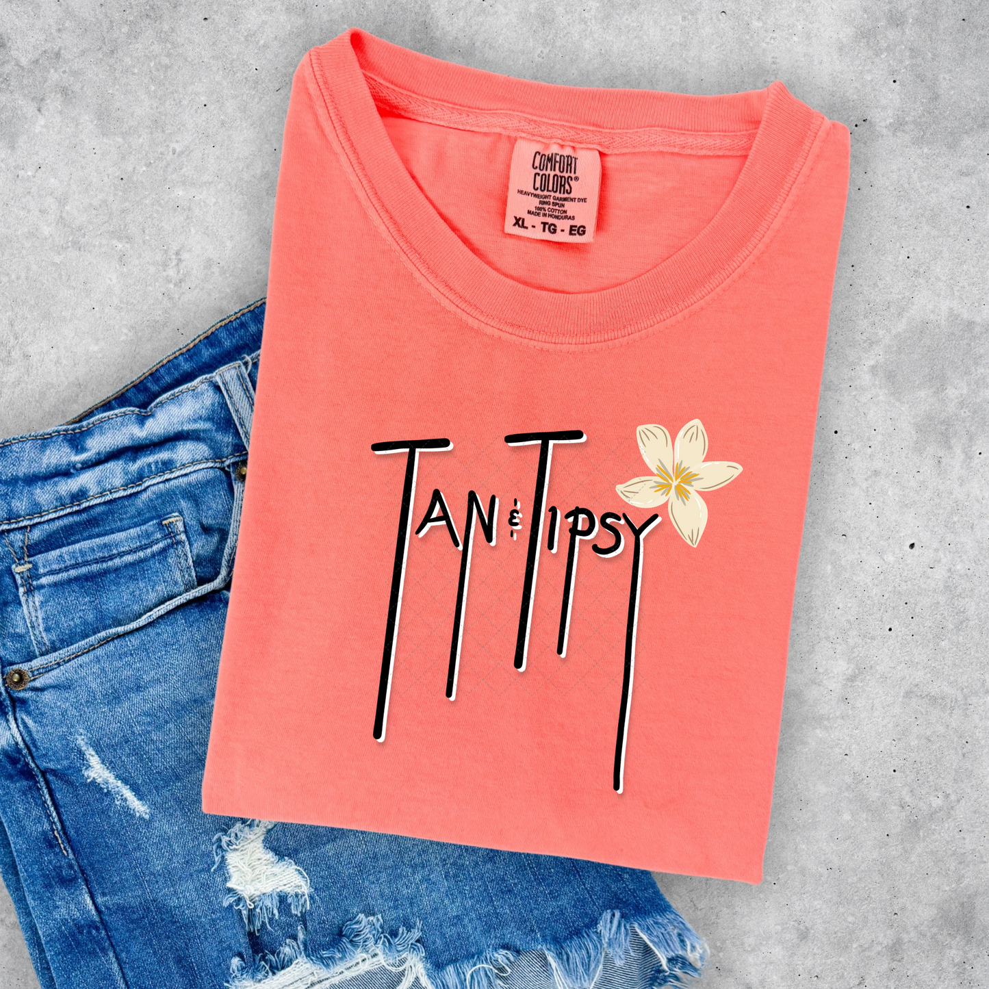 Tan & Tipsy with Flower Outlined Transfer