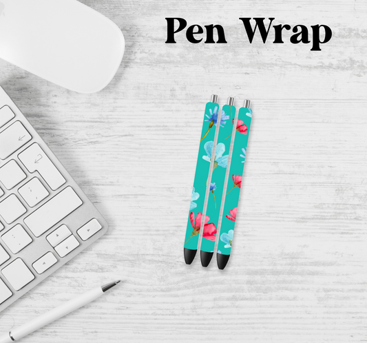 Teal Floral Pen Wrap Transfer