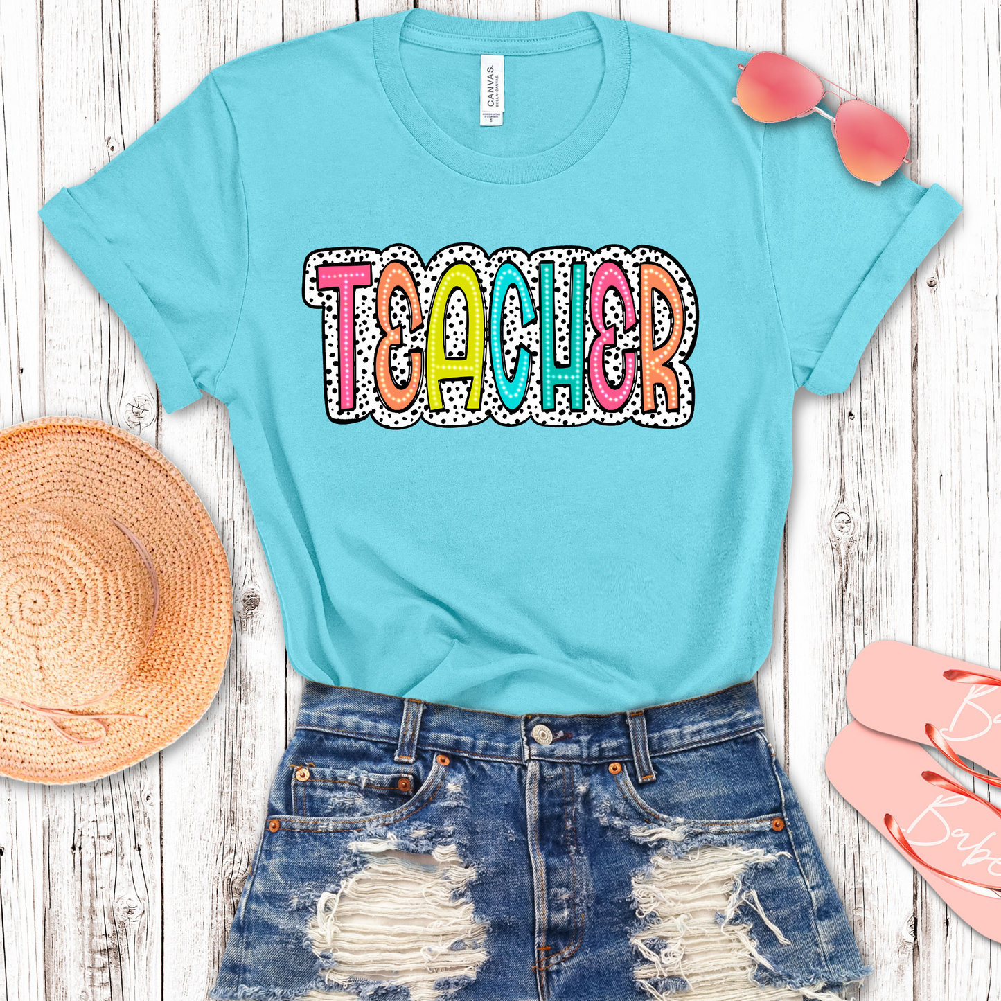 Teacher Neon Dots Transfer