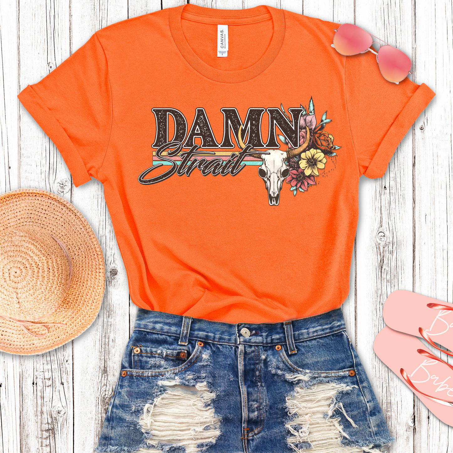 Damn Straight Floral Skull Transfer