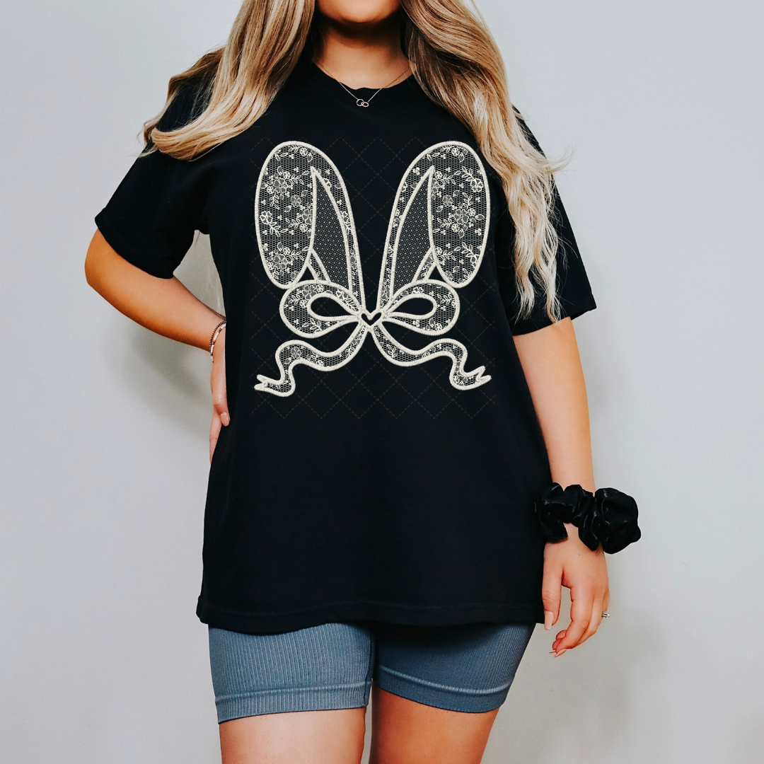 White Lace Bunny Ears Transfer