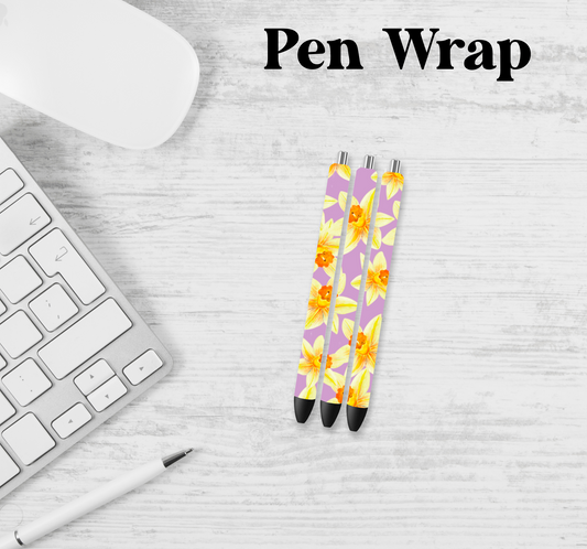 Yellow And Purple Floral Pen Wrap Transfer