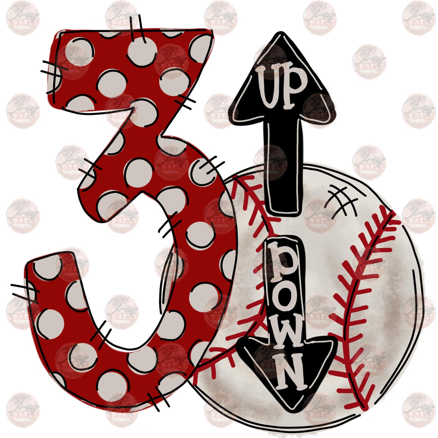 3Up 3Down Baseball Transfer