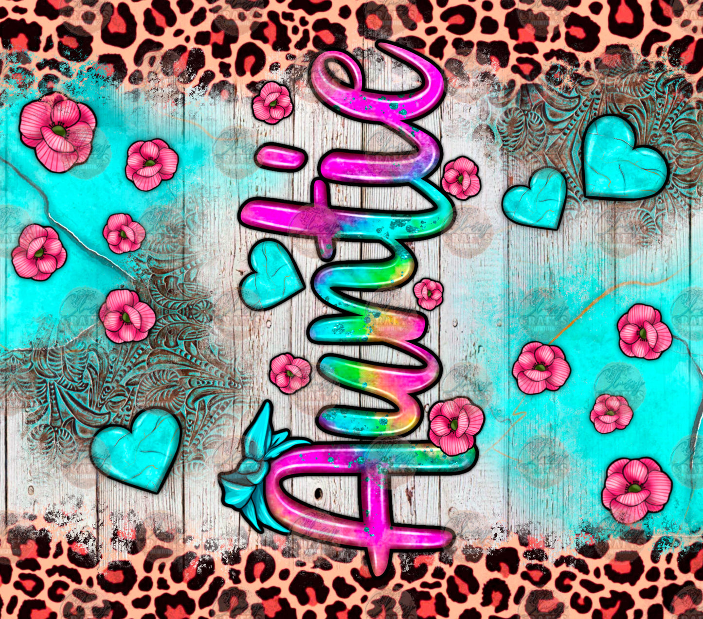 Auntie Leopard Turquoise Tumbler Wrap