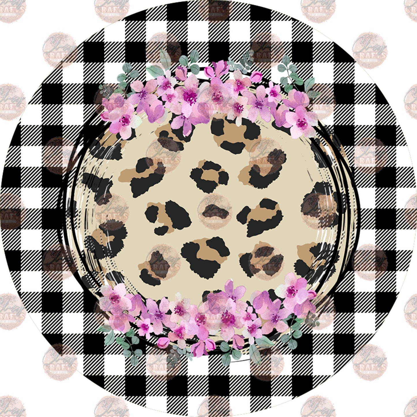 Black Plaid & Leopard Car Coaster - Sublimation Transfer