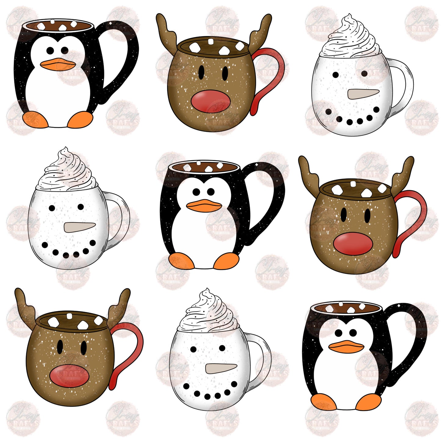 Christmas Hot Cocoa Mugs Transfer
