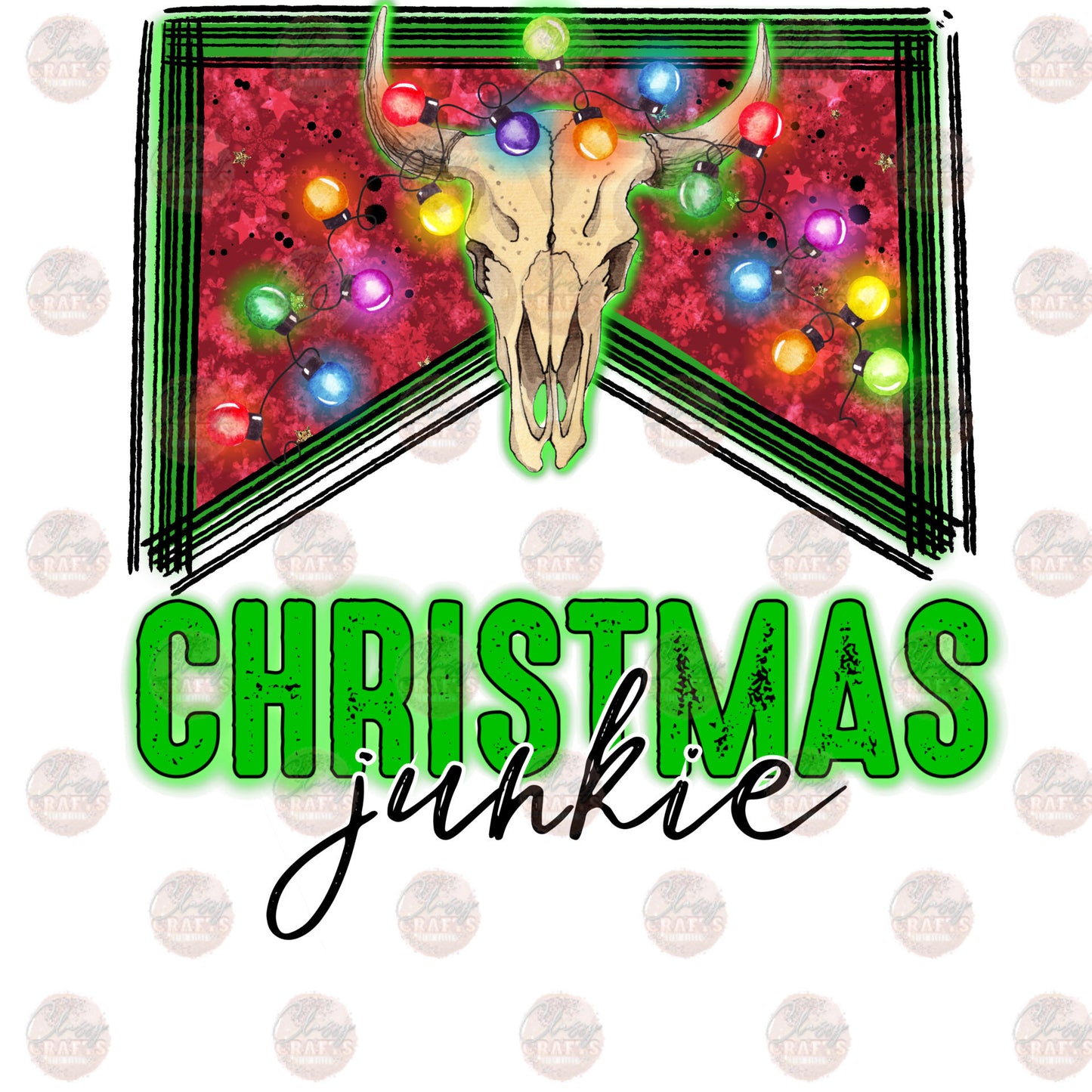 Christmas Junkie Bull Skull Transfer