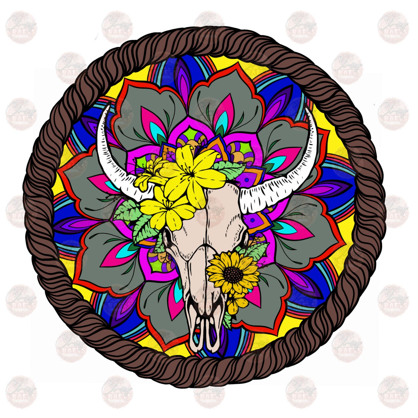 Colorful Boho Bull Skull Transfer