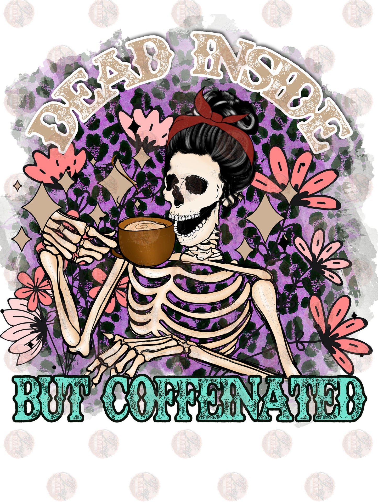 Dead Inside Skelly Floral Transfer