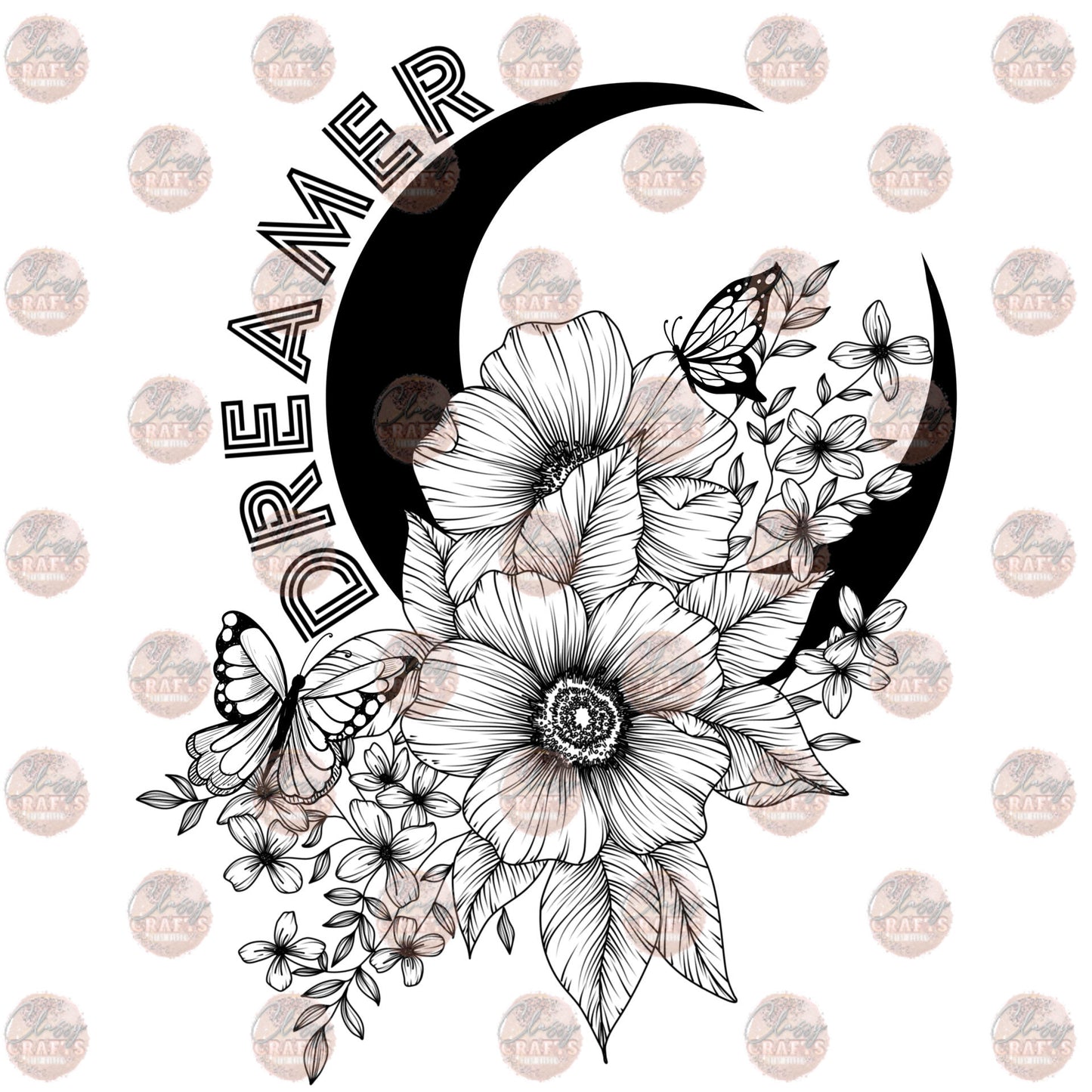 Dreamer Moon and Flowers Transfer