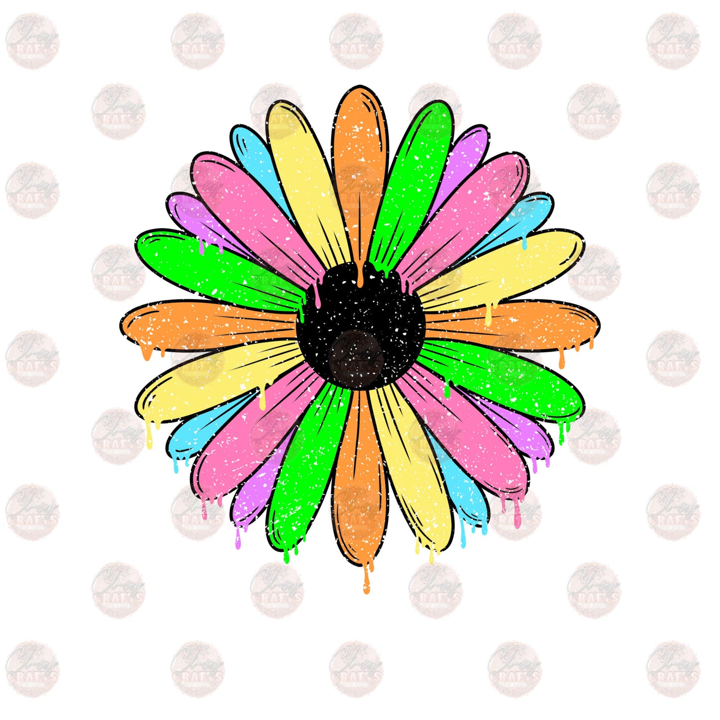 Drippy Rainbow Daisy Transfer