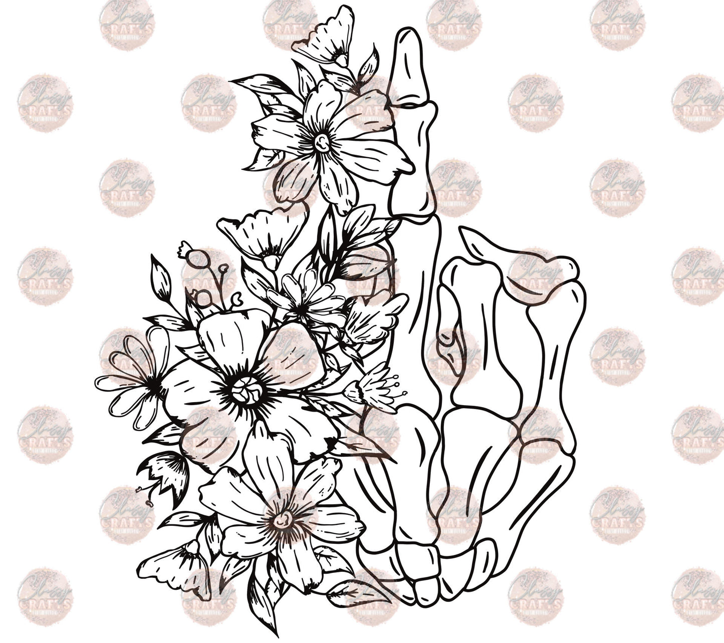 Floral Skeleton Finger B&W Transfer