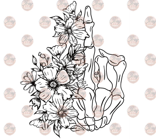 Floral Skeleton Finger B&W Transfer