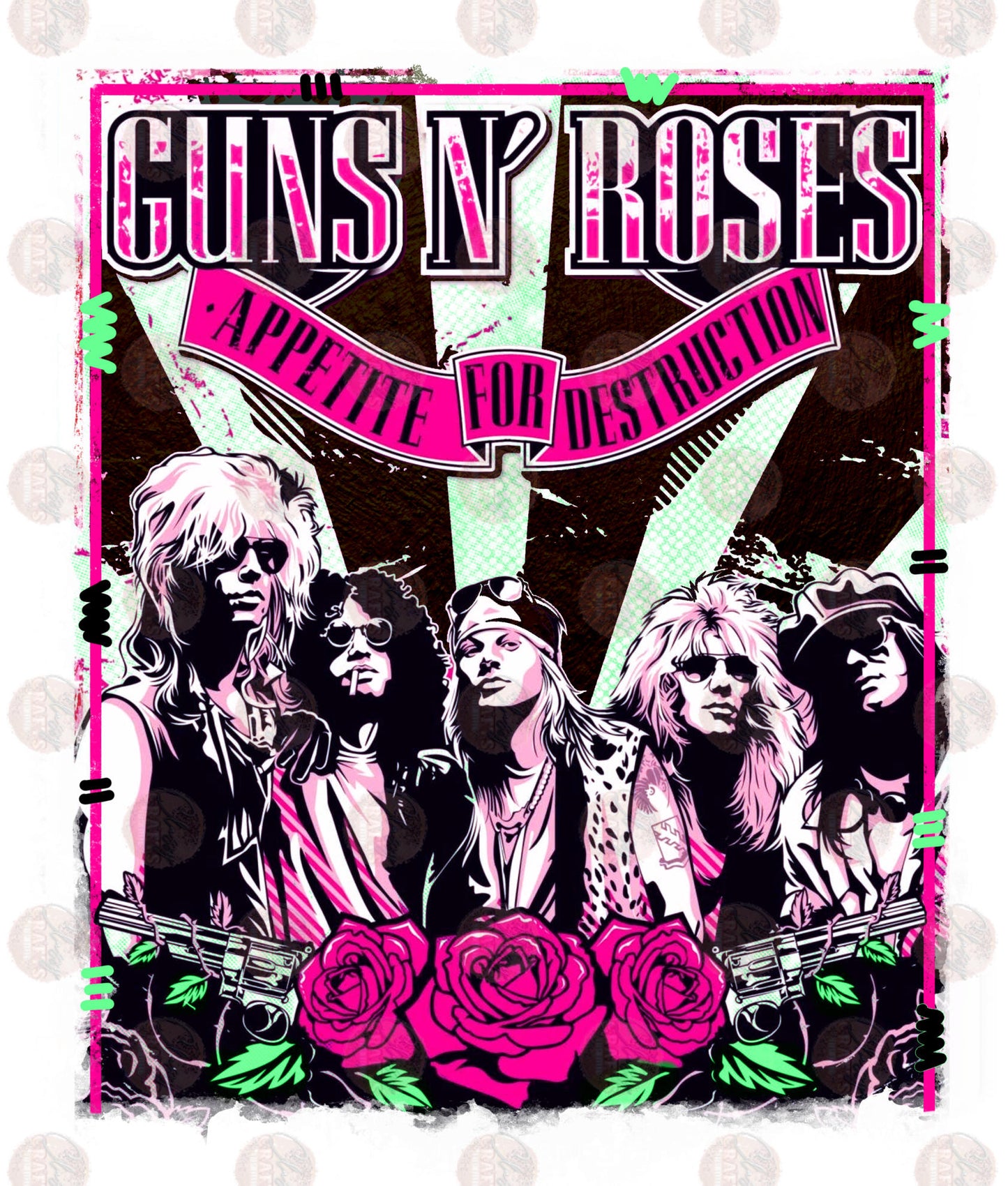 G Rose Hot Pink & Green Transfer