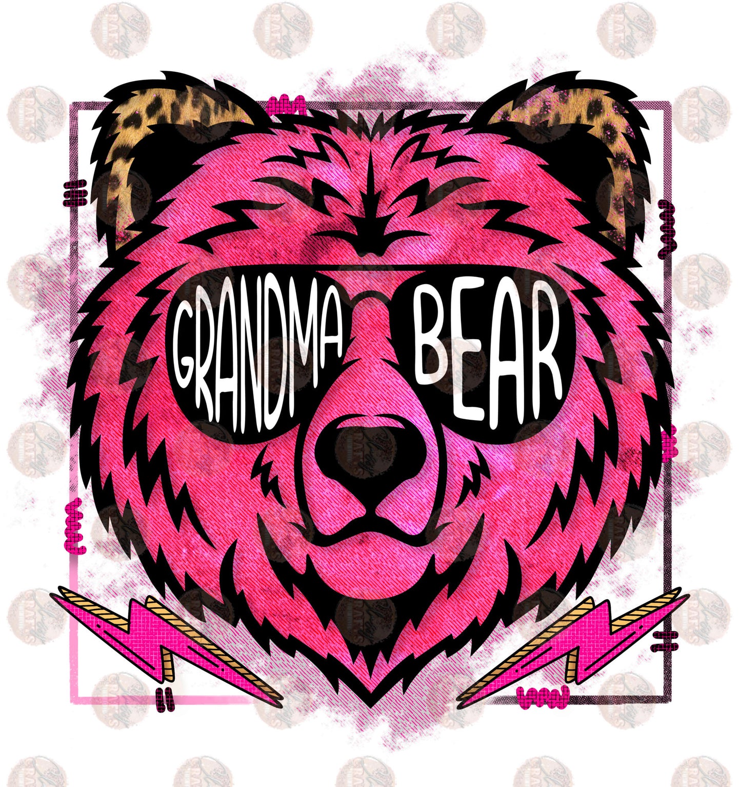 Grandma Bear Pink with Background Transfer