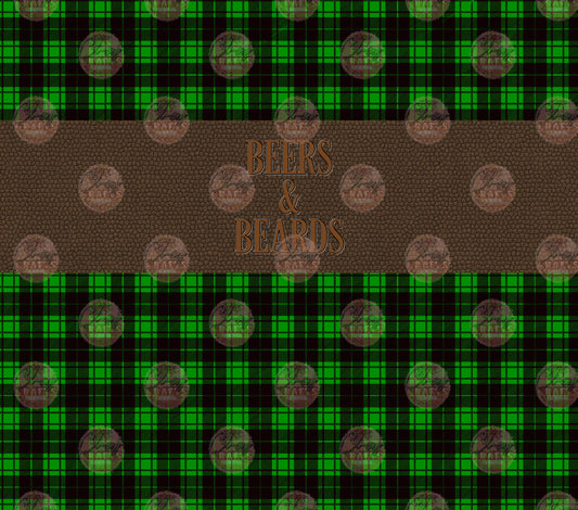 Green Plaid Beers and Beards Tumbler Wrap