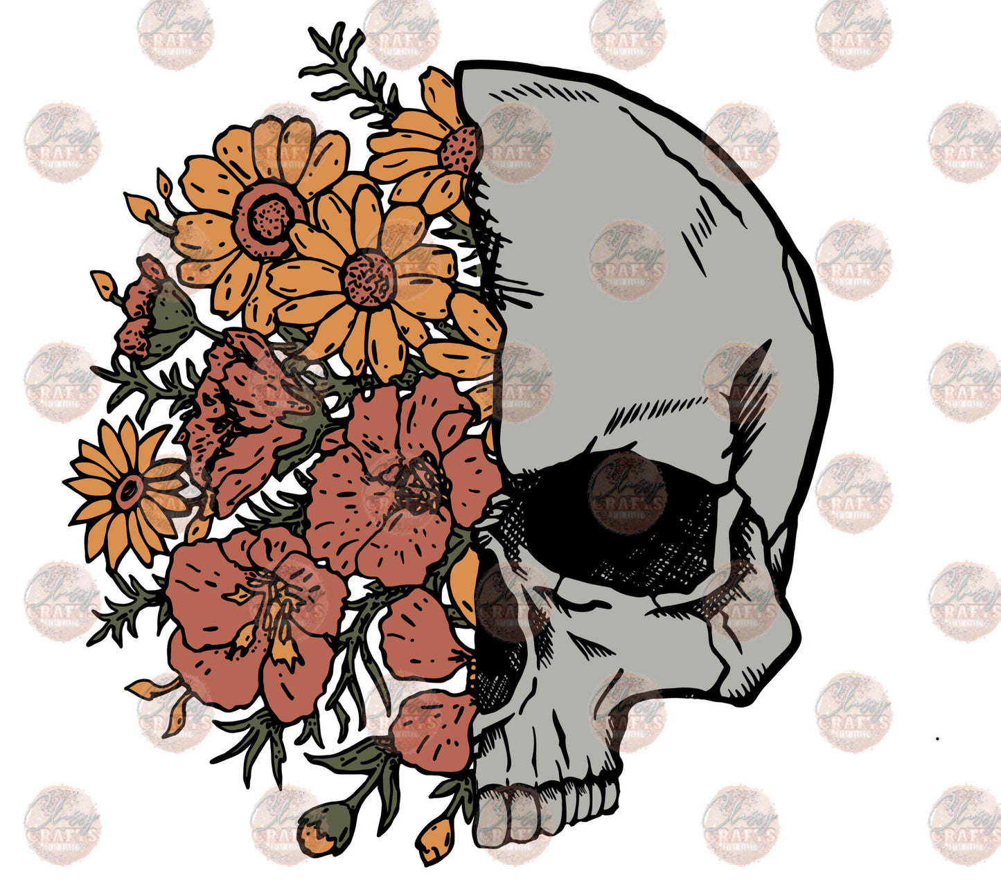 Half Floral Skull Color Transfer