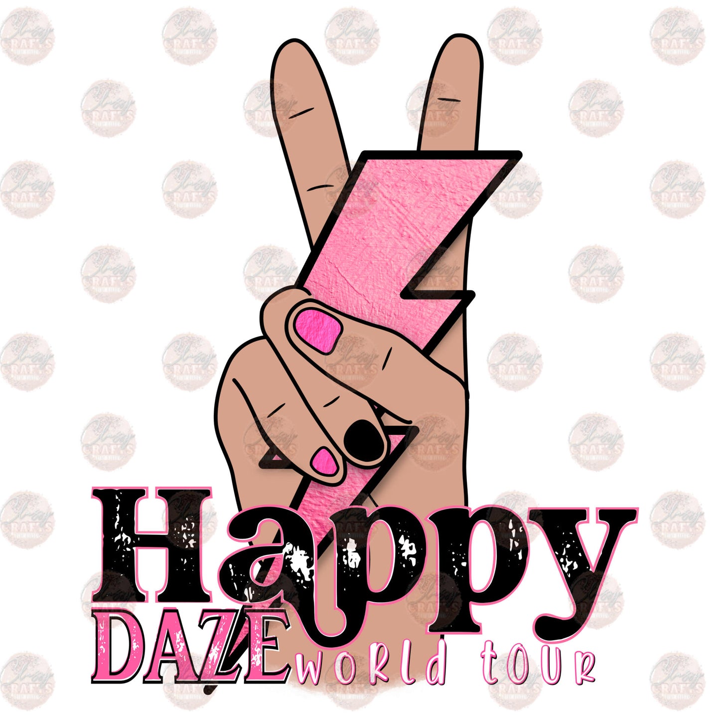 Happy Daze 1 Black and Pink Transfer