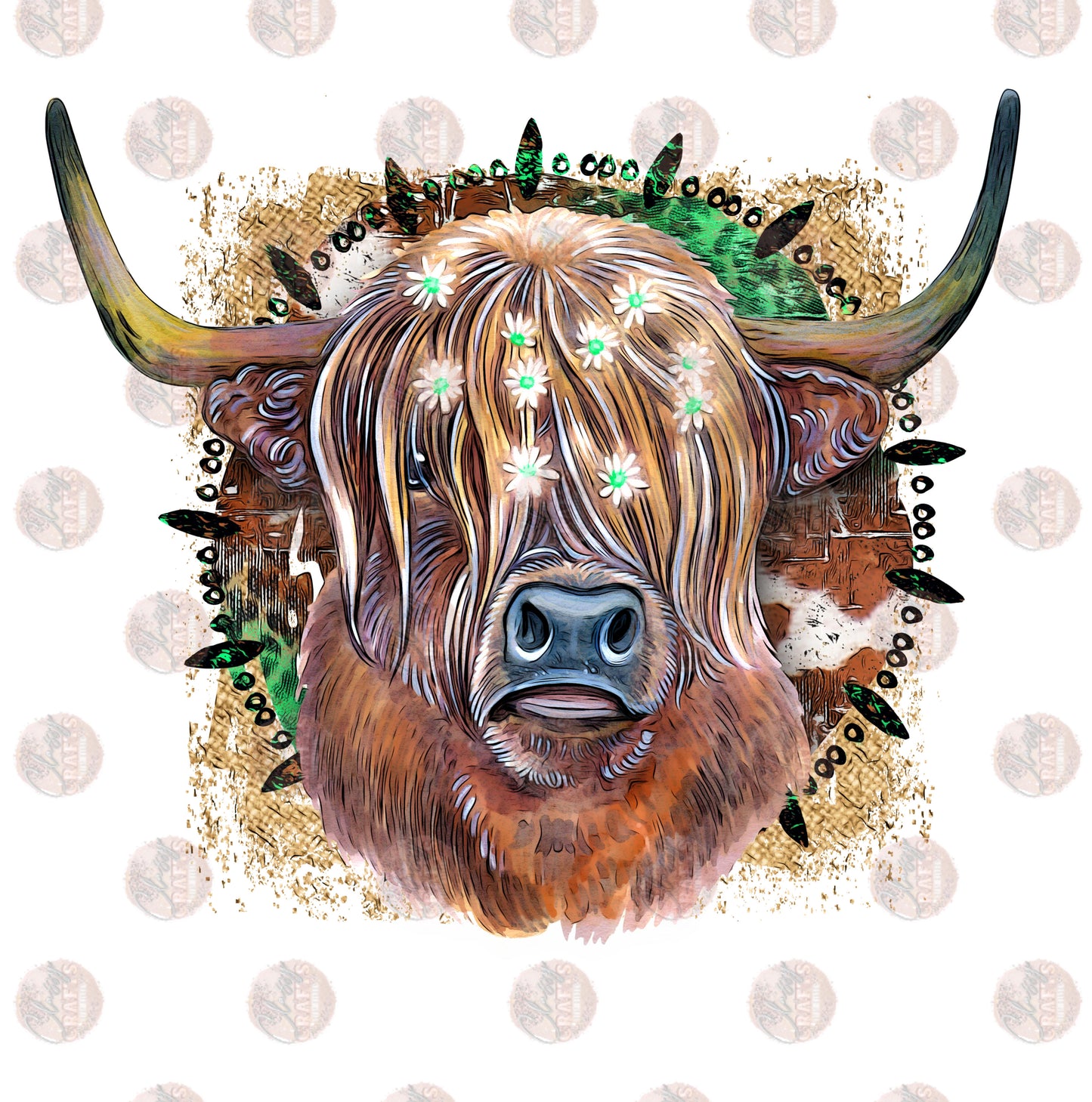 Highland Cow/ Green Transfer