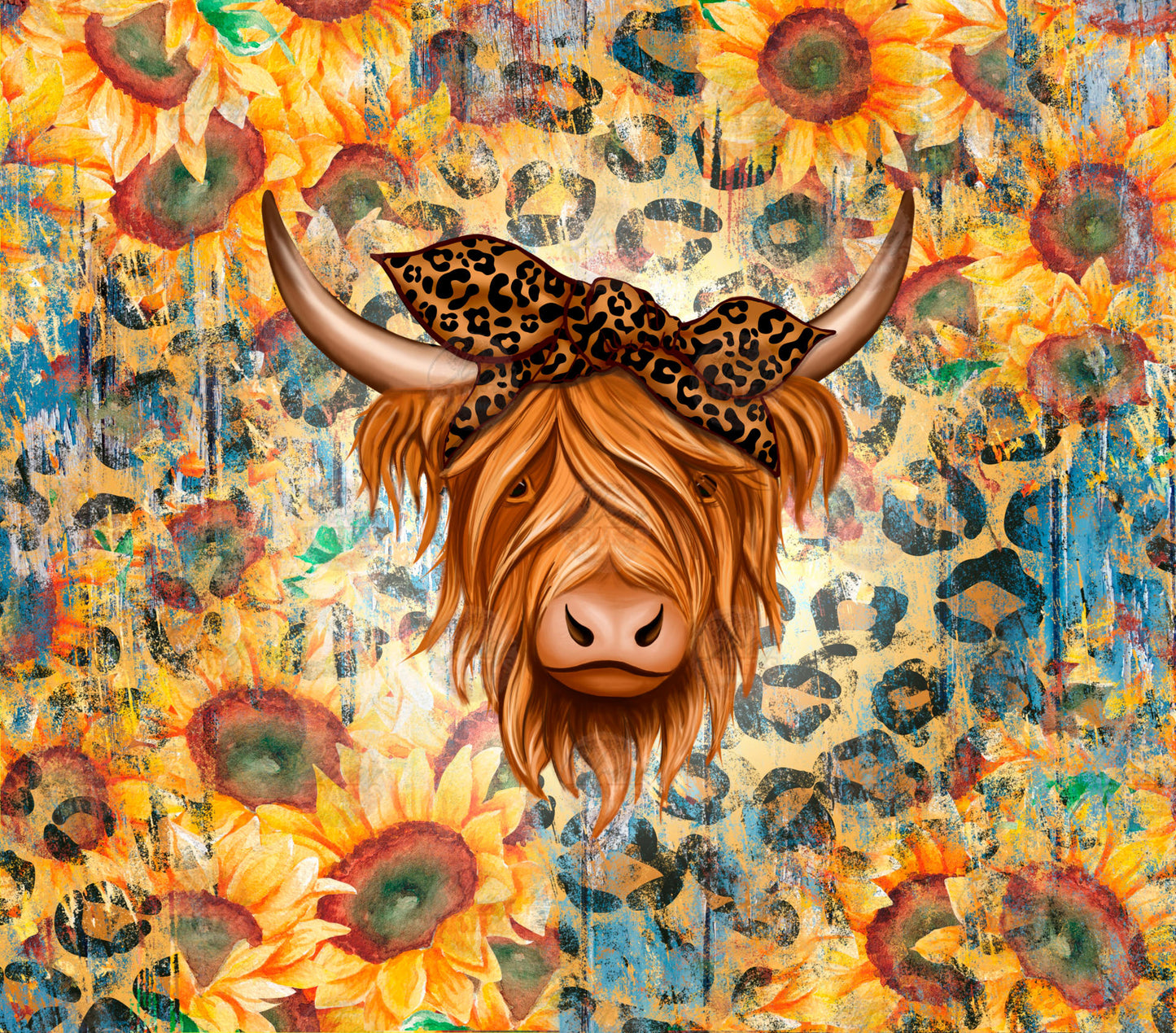 Highland Cow Leopard Tumbler Wrap