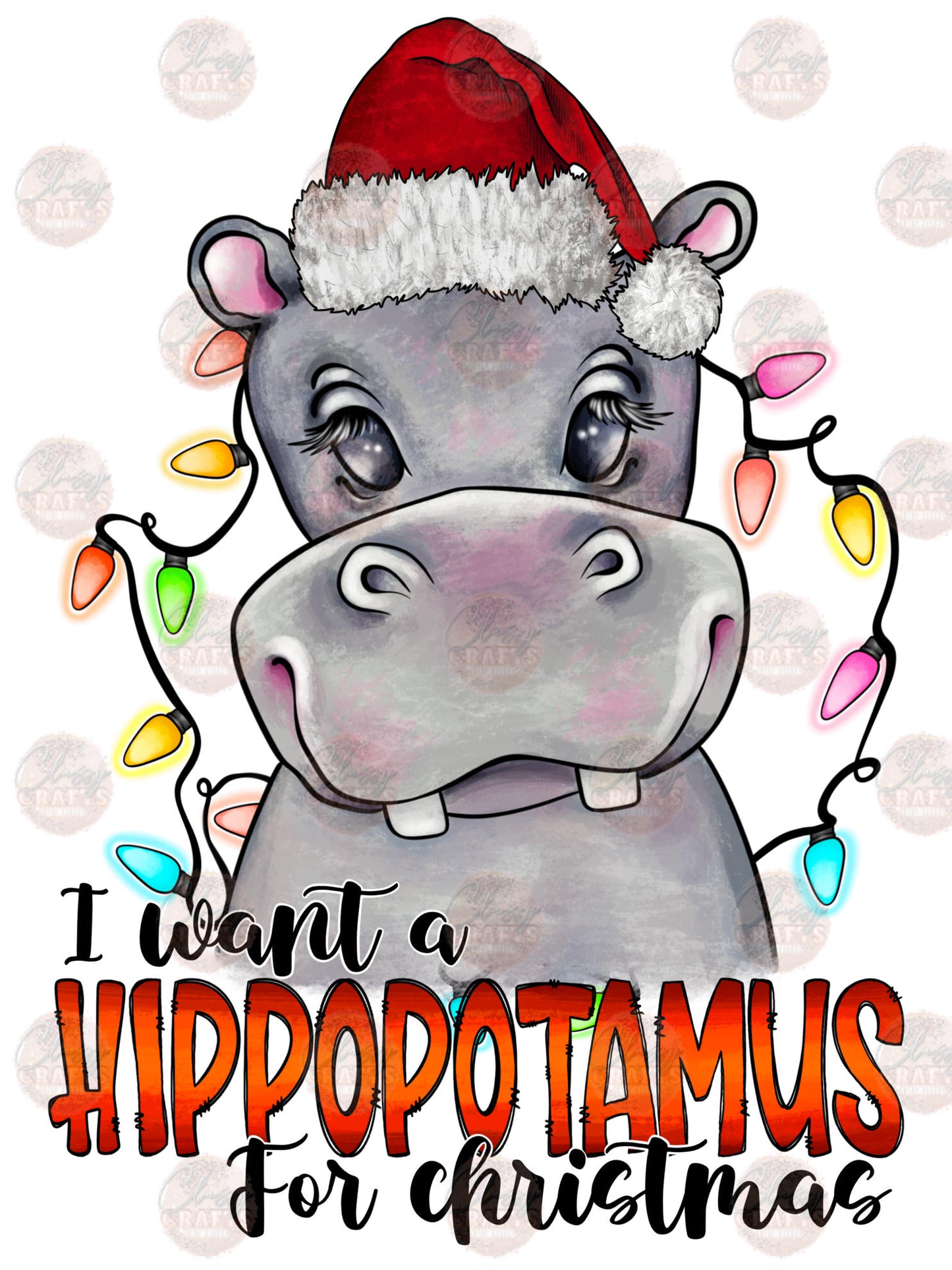 Hippopotamus Christmas Transfer