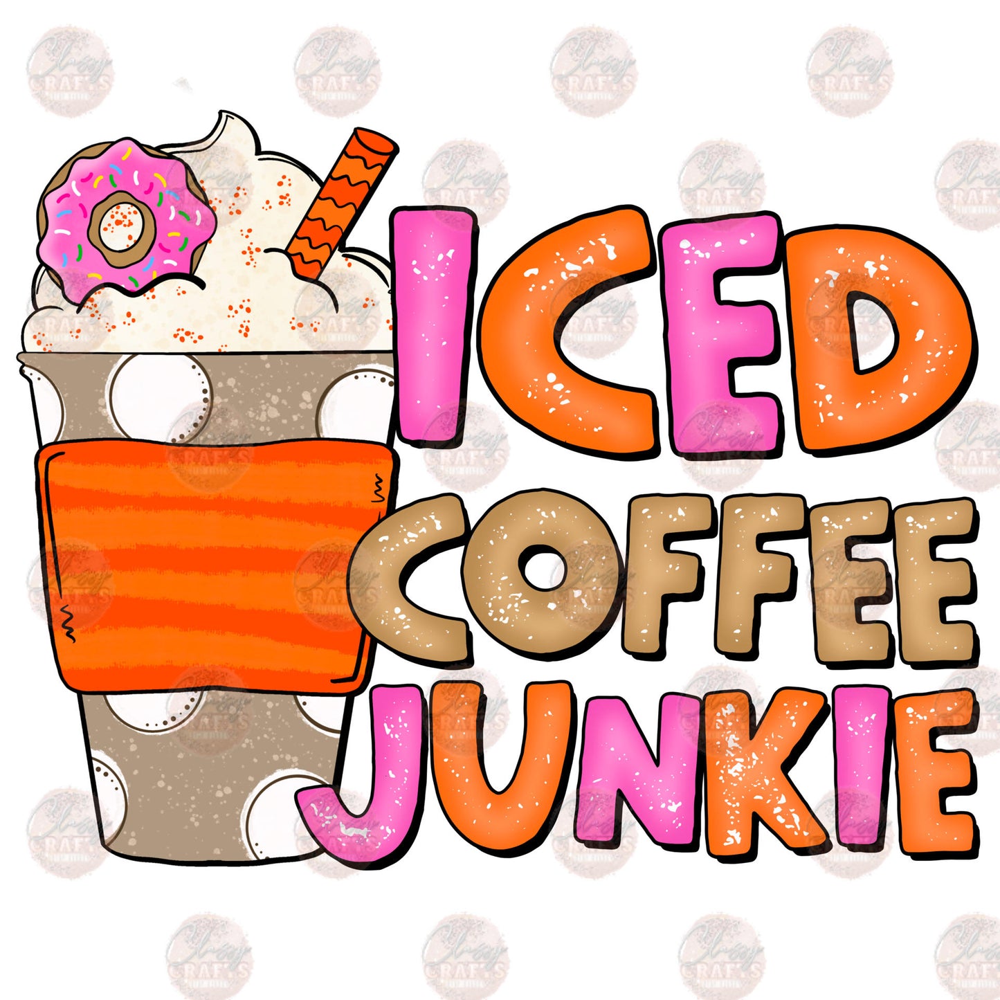 Iced Coffee Junkie Pink-Orange Transfer
