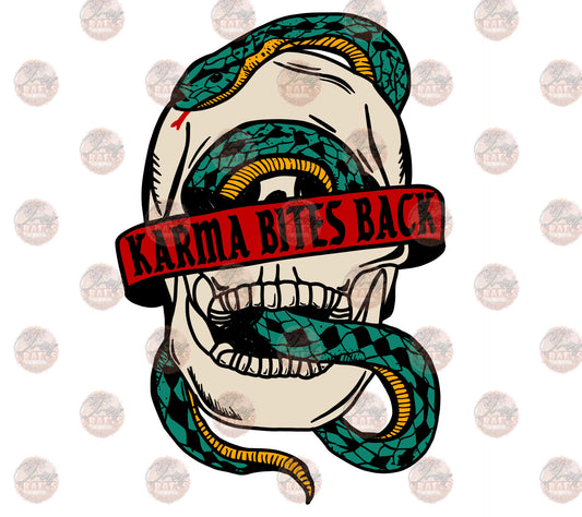 Karma Bites Back Color Red Scroll Transfer