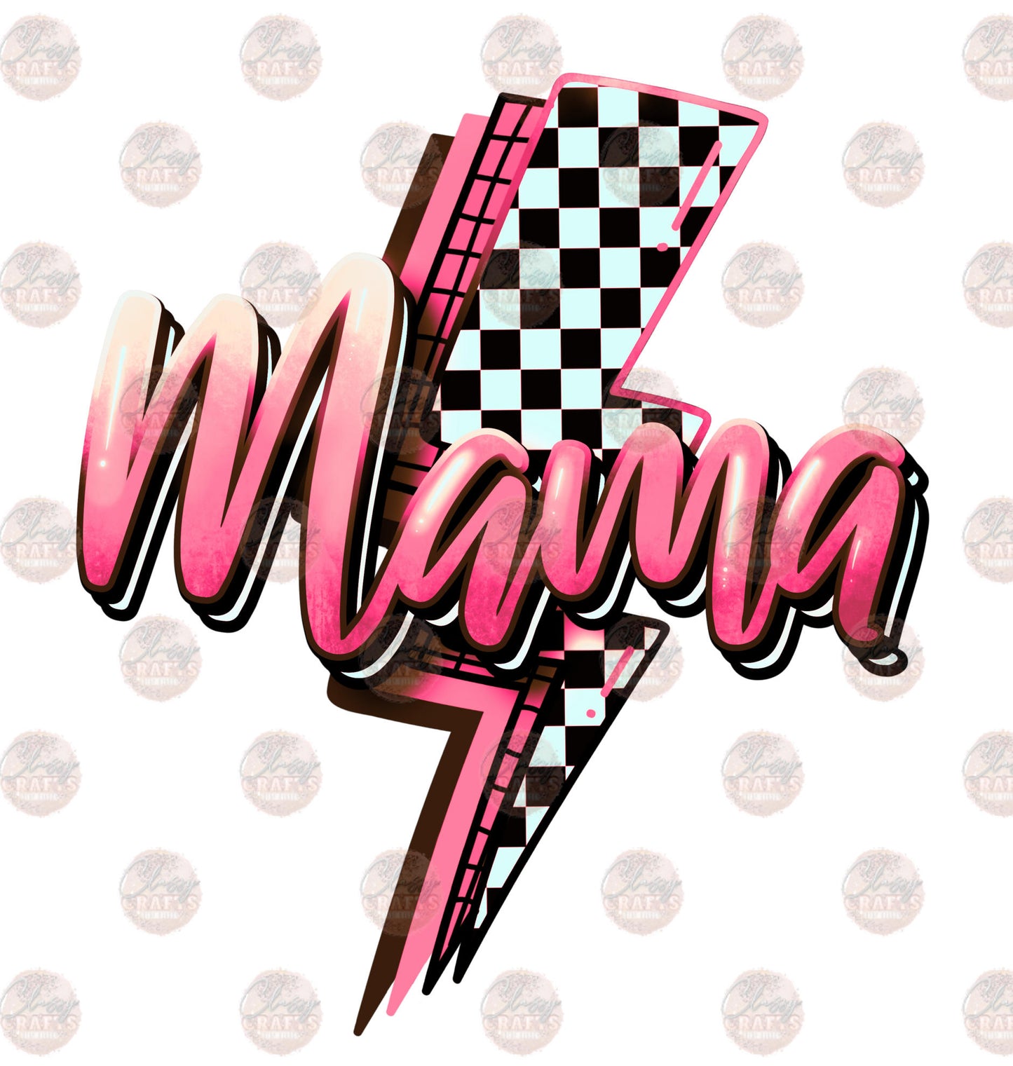 Mama Checkered Bolt Light Pink Transfer