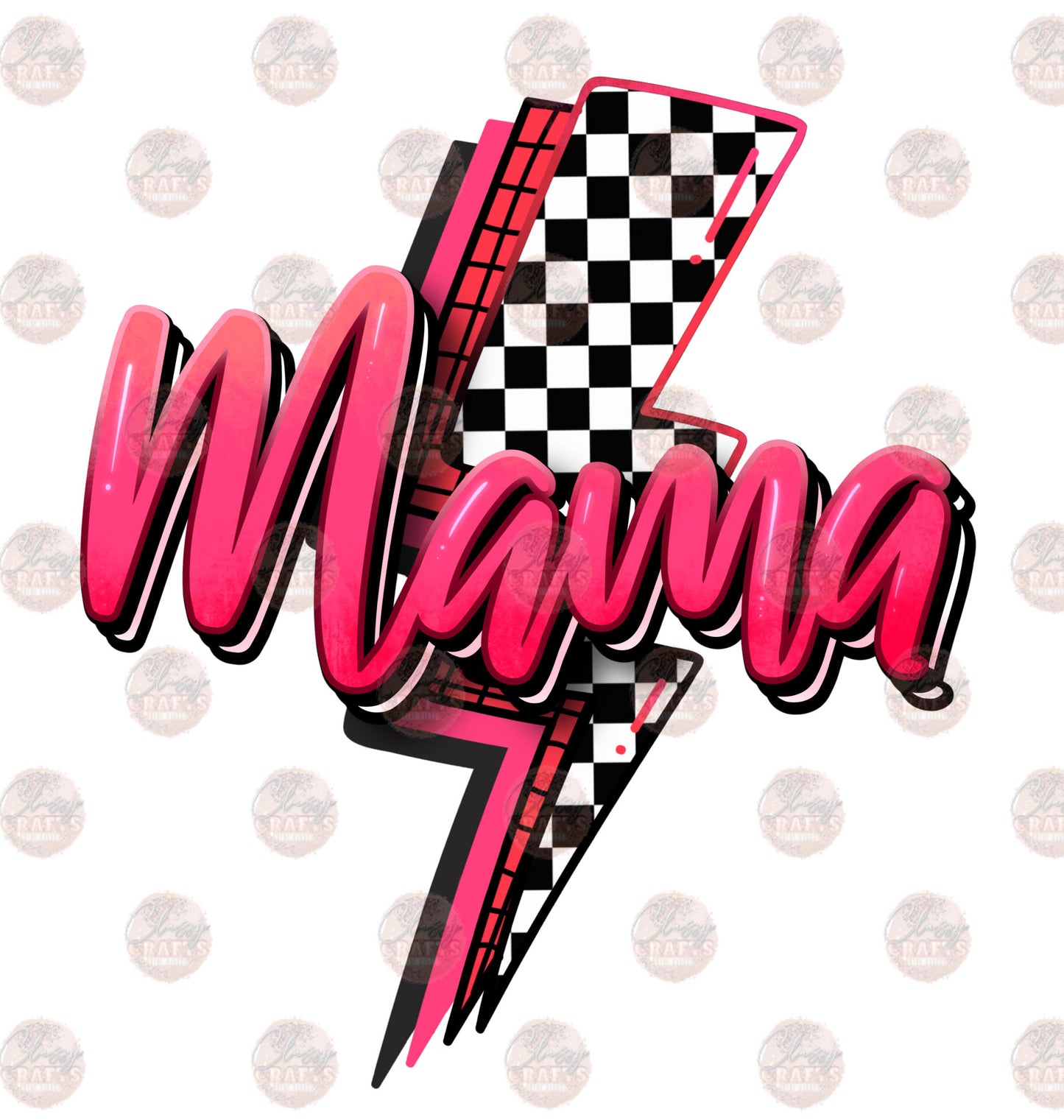 Mama Checkered Bolt Pink Transfer