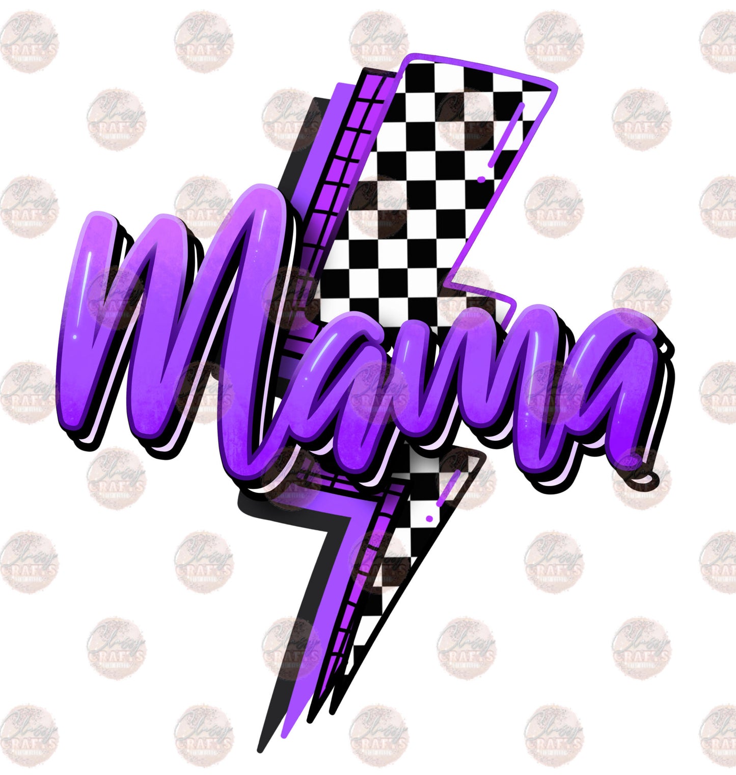 Mama Checkered Bolt Purple Transfer