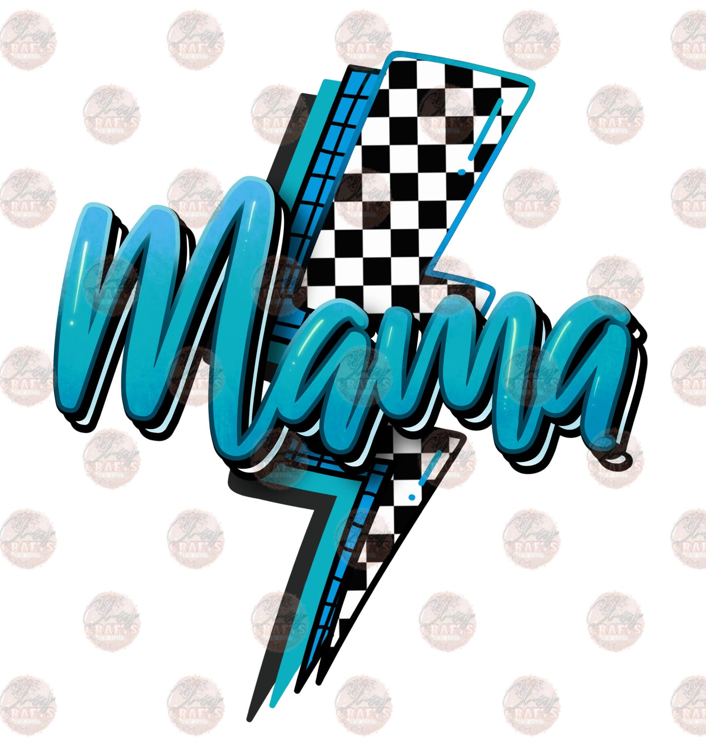 Mama Checkered Bolt Teal Transfer