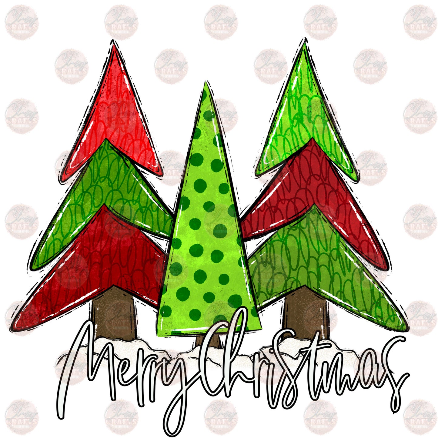 Merry Christmas Trees Red & Green Transfers