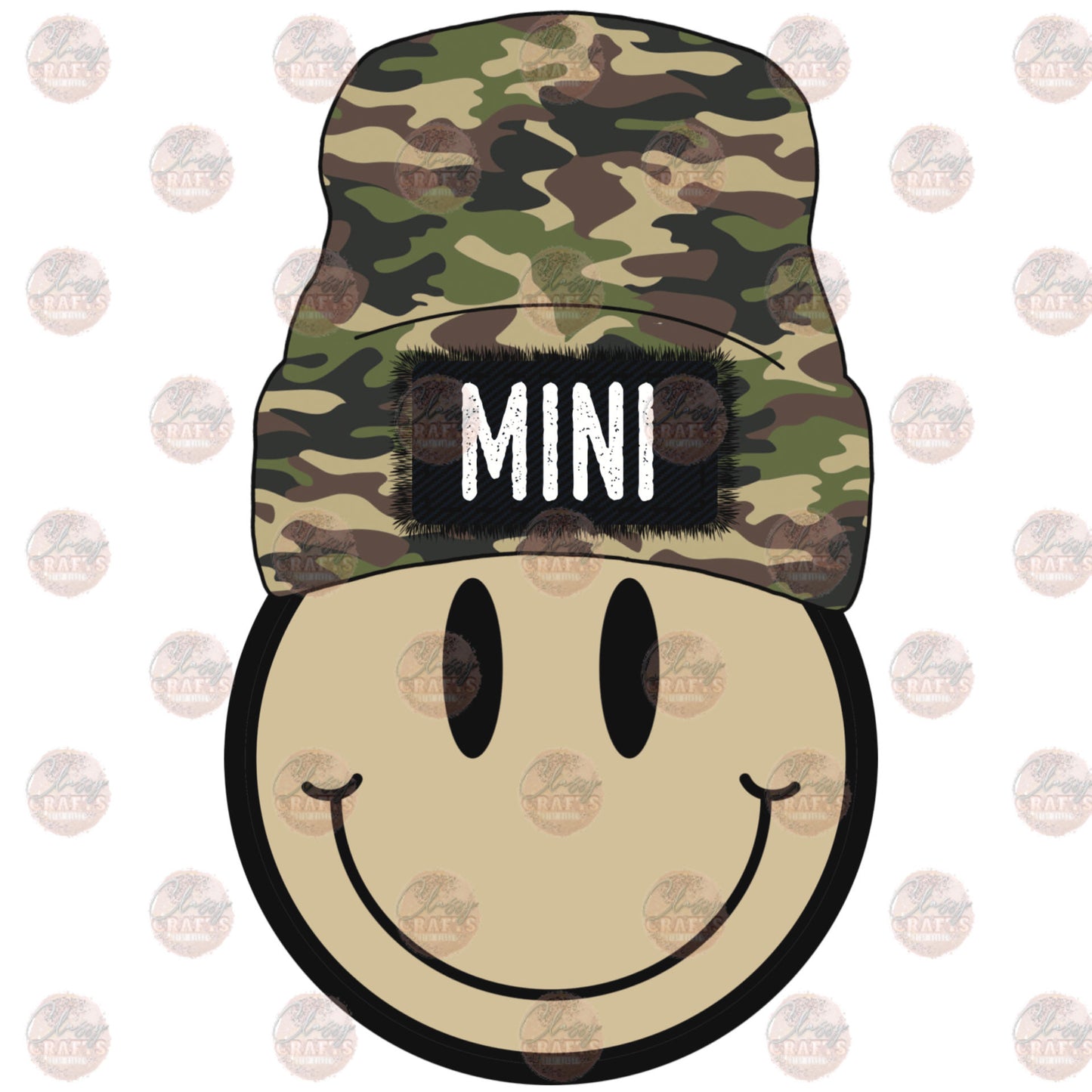 Mini Camo Smiley Beanie Transfer