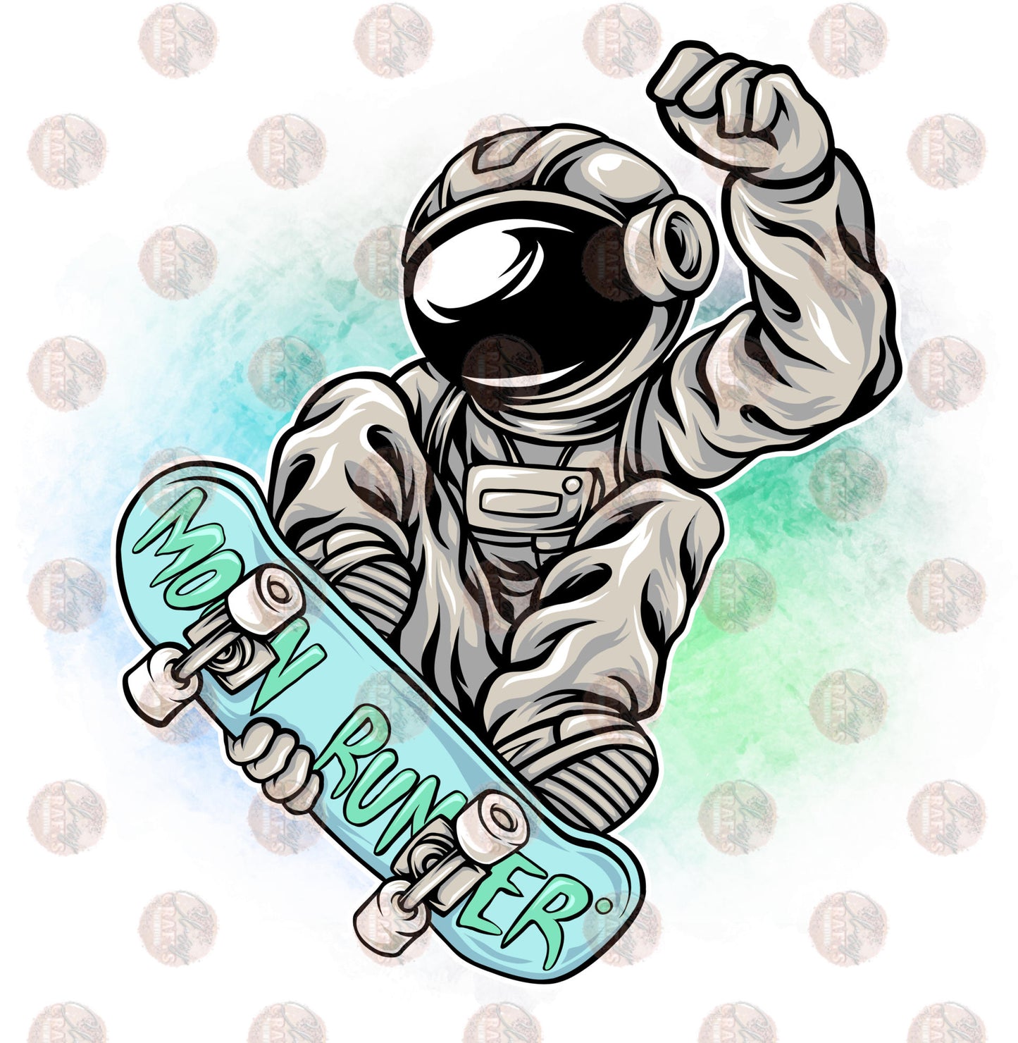 Moon Runner Skateboard Green Blue Transfer