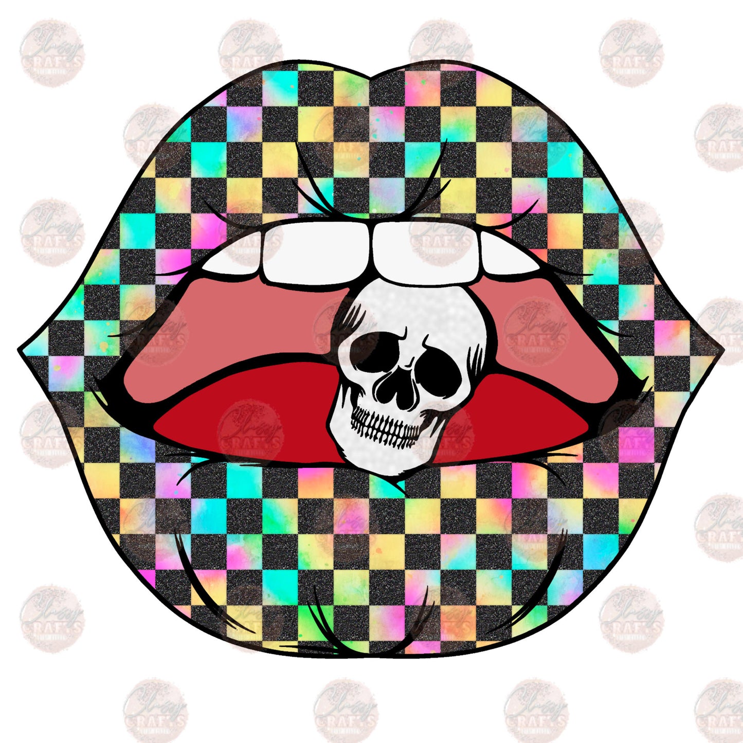 Mouth With Skull- Checkered Transfer