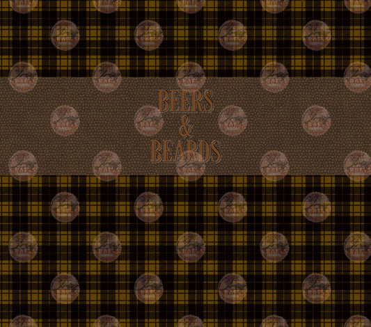 Mustard Plaid Beers and Beards Tumbler Wrap -